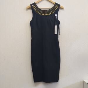 Trina Turk NWT Black‎ and Gold Embellished Mini Sheath Dress size 4